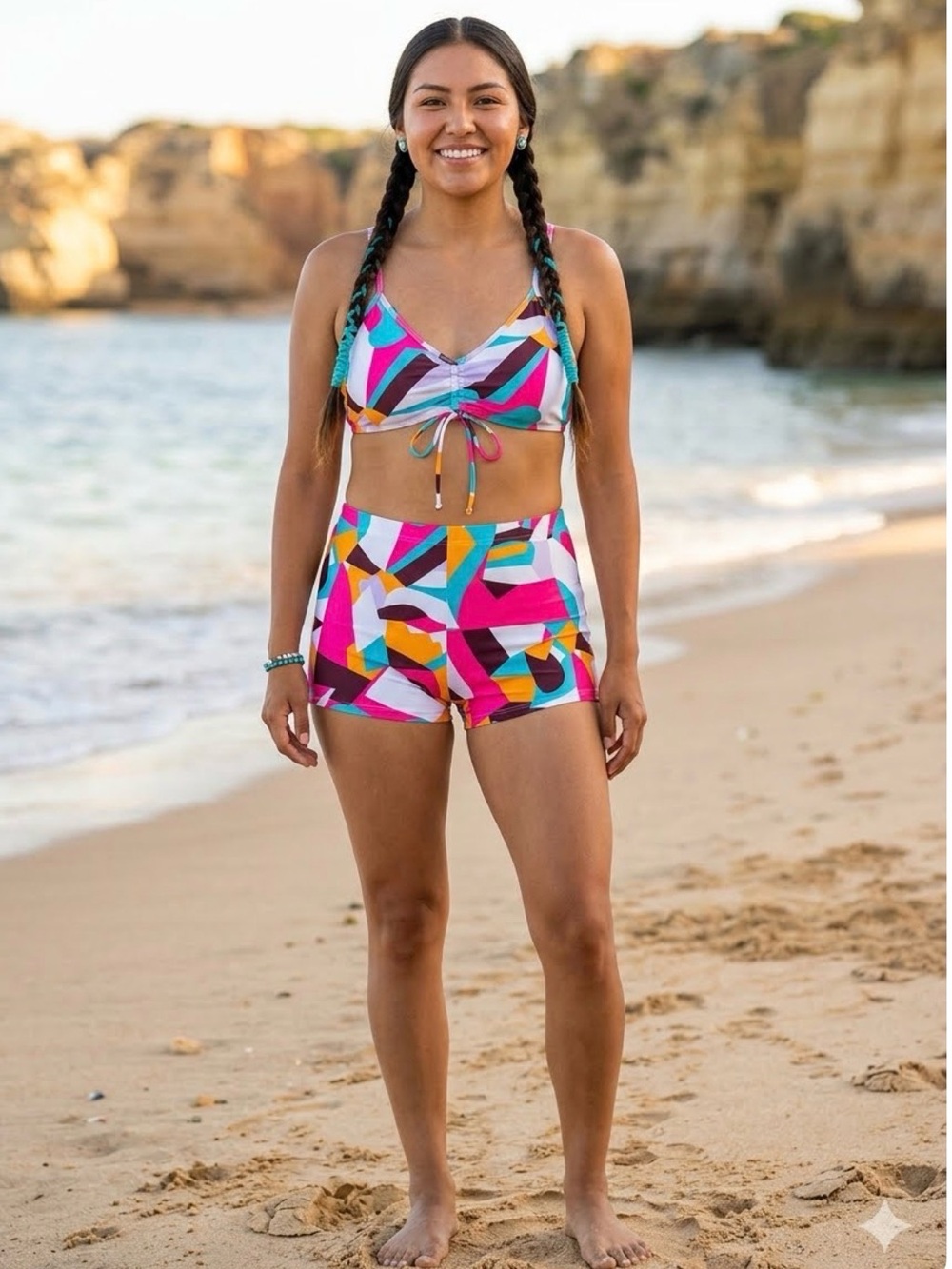 Geometric Swim Bikini Set in Pink & Blue - Picture 2 of 6